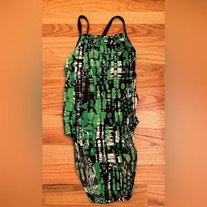Adias One Piece Swimsuit Green Black White High Rise Size 30